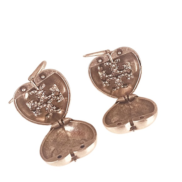 NEW Tory Burch SILVER Hidden Heart Locket Drop Earring Set $225 - Picture 5 of 13